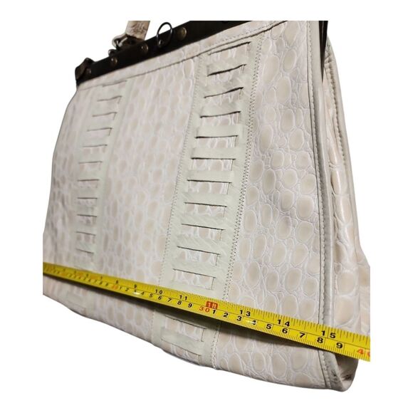VINTAGE Croc Embossed Doctor Bag Satchel - Cream Beige Frame Handbag - Crossbody - Picture 4 of 14